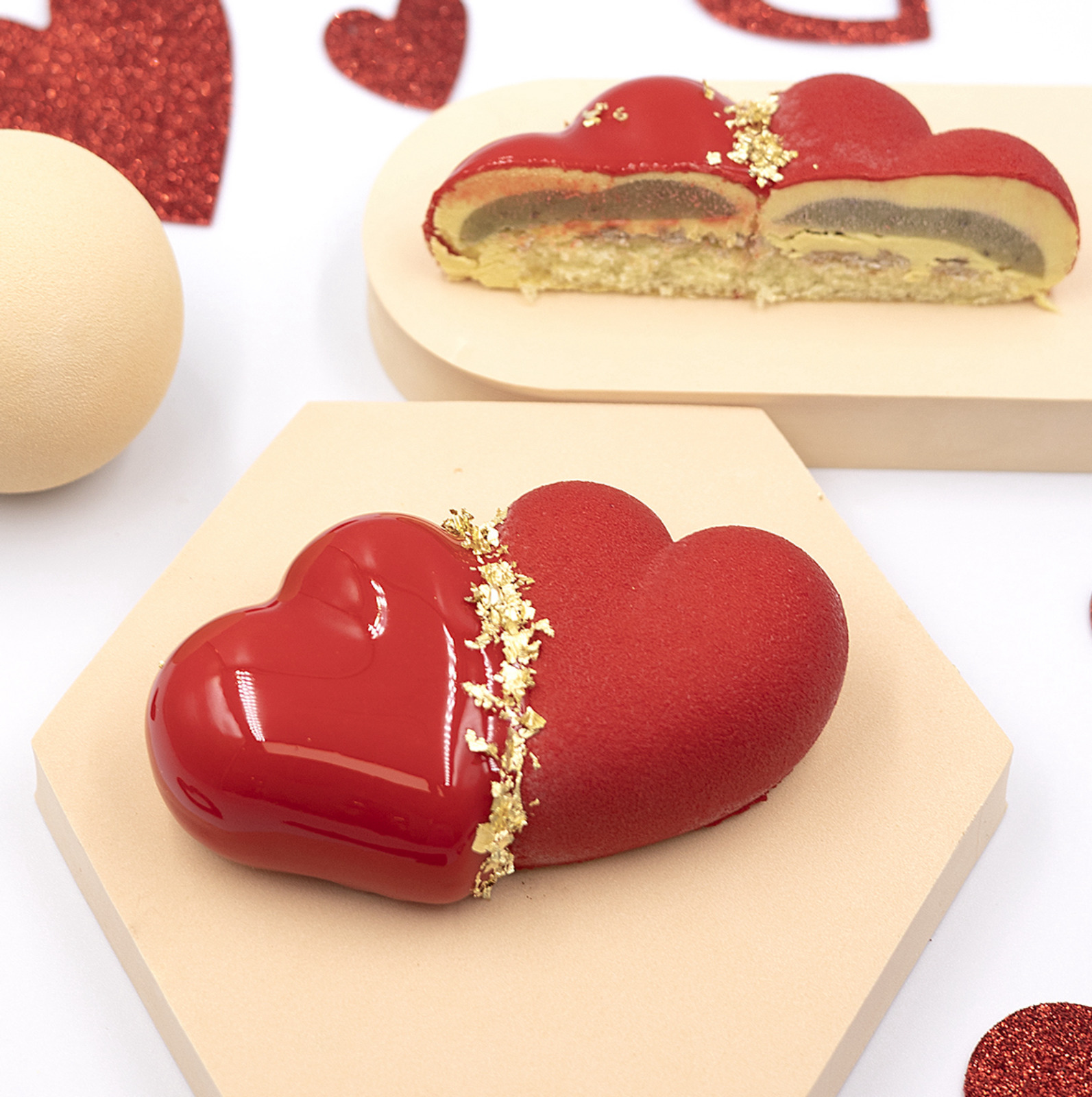 Kiwi mango Double heart Valentine's Day Cakes